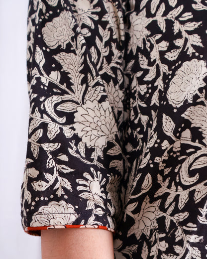 Vivian Black HandBlock Bagru Print Cotton Kurta Set