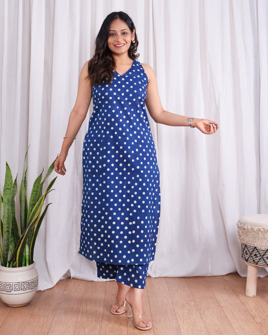 Stella Indigo HandBlock Dabu Print Cotton Kurta Set