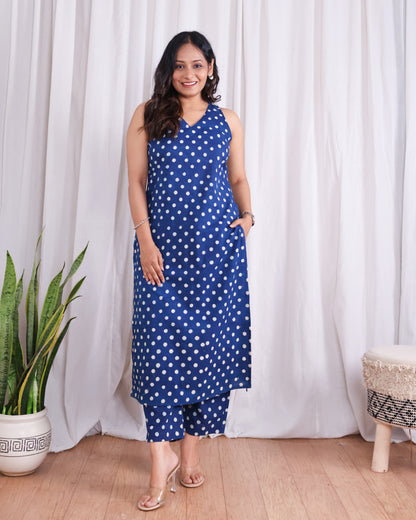 Stella Indigo HandBlock Dabu Print Cotton Kurta Set