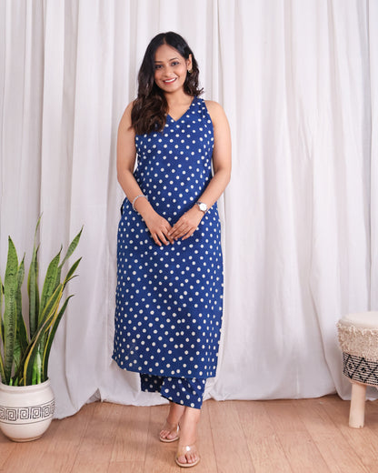 Stella Indigo HandBlock Dabu Print Cotton Kurta Set