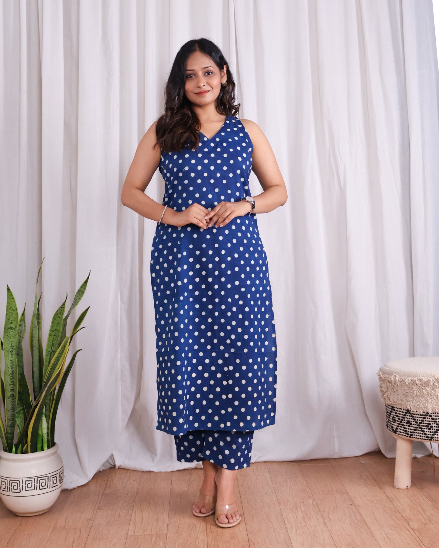 Stella Indigo HandBlock Dabu Print Cotton Kurta Set