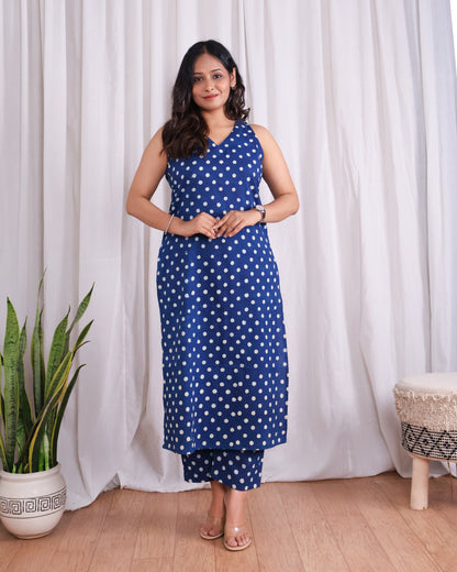 Stella Indigo HandBlock Dabu Print Cotton Kurta Set