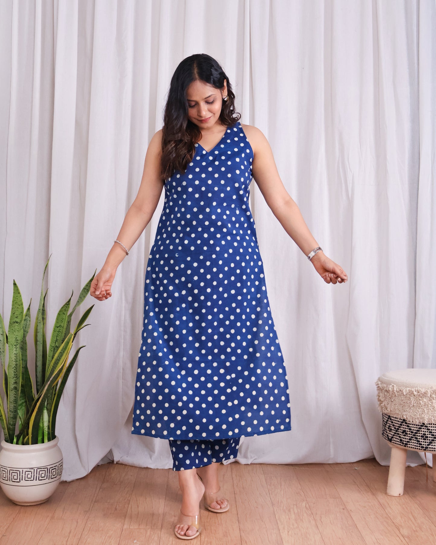 Stella Indigo HandBlock Dabu Print Cotton Kurta Set