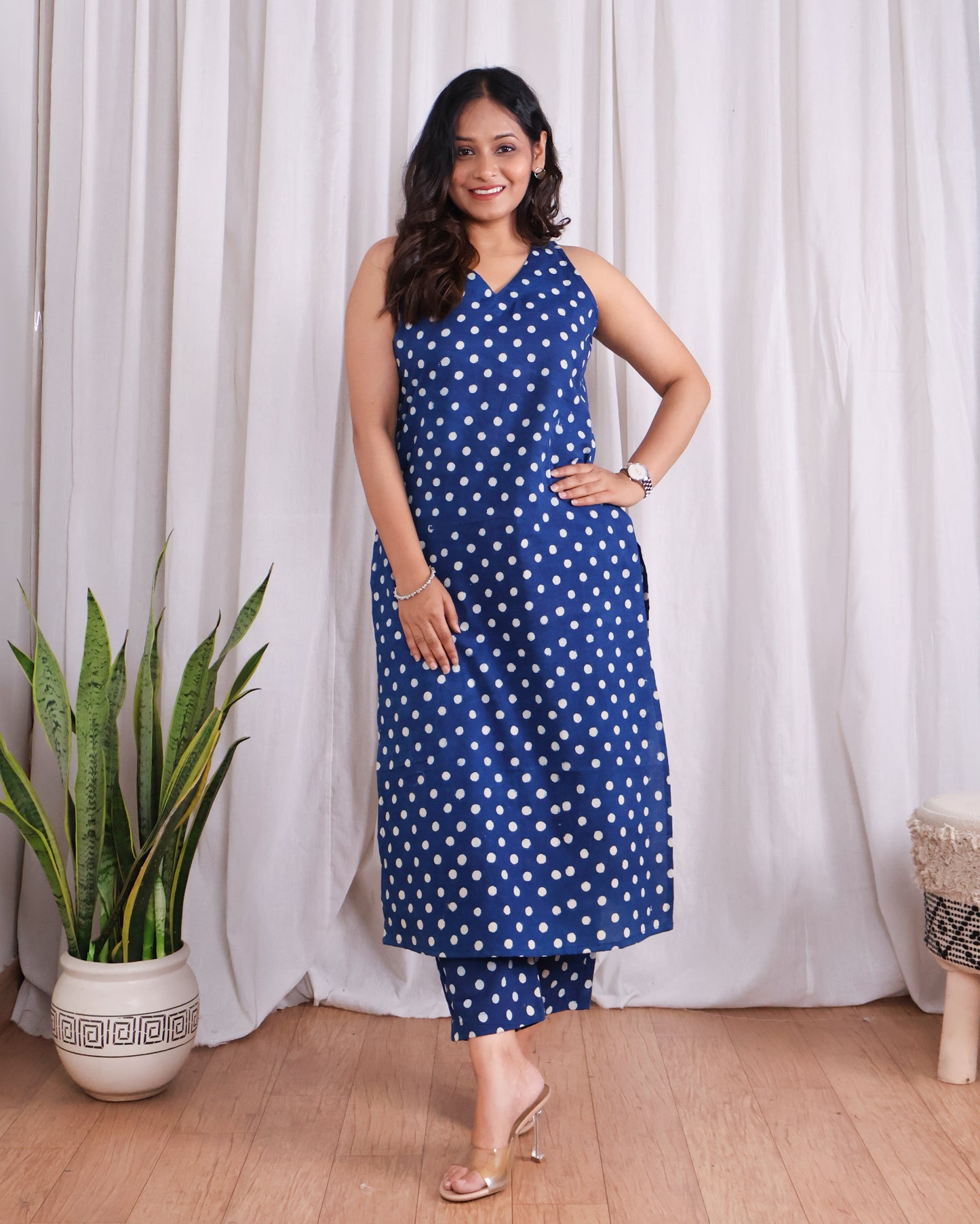 Stella Indigo HandBlock Dabu Print Cotton Kurta Set