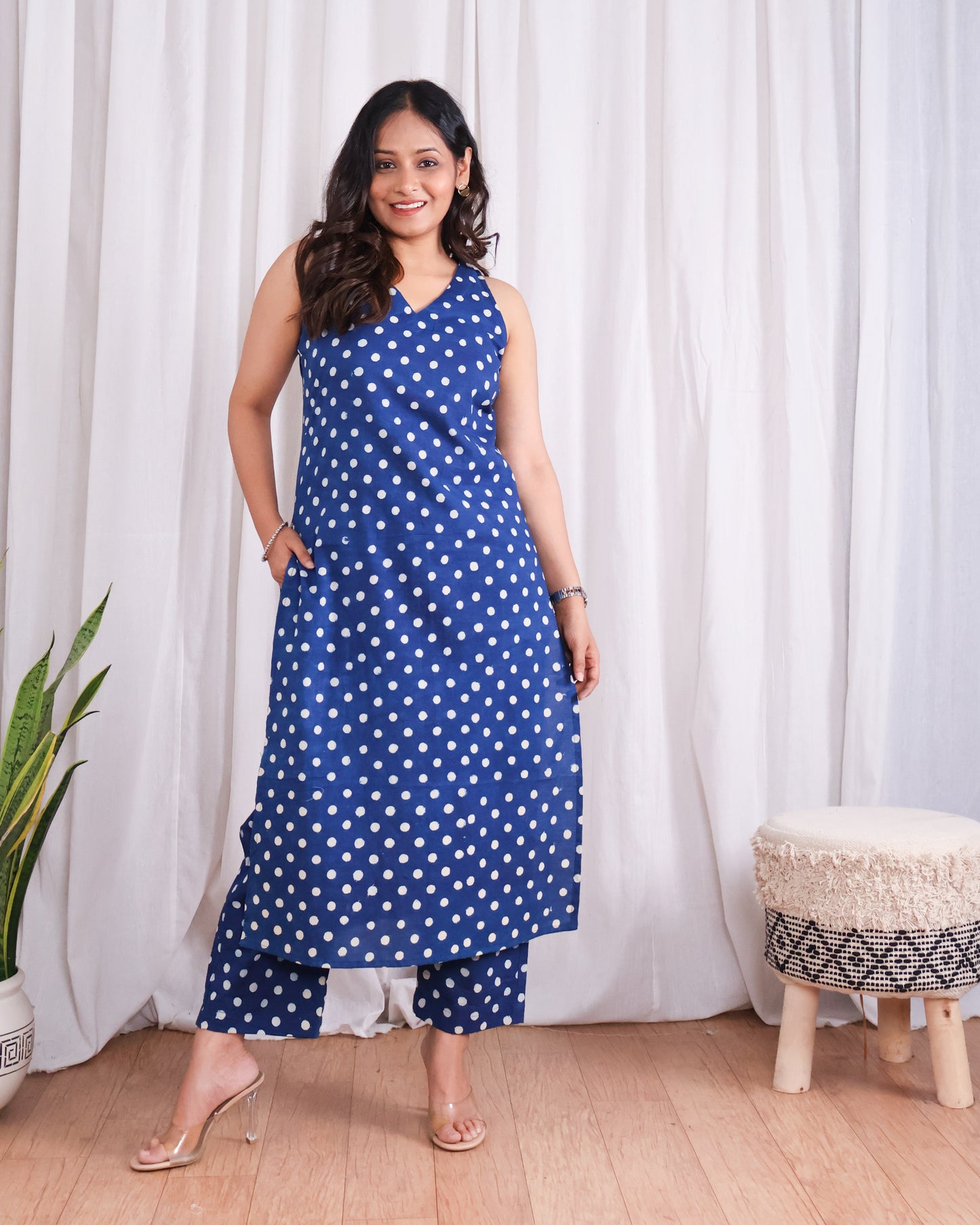 Stella Indigo HandBlock Dabu Print Cotton Kurta Set