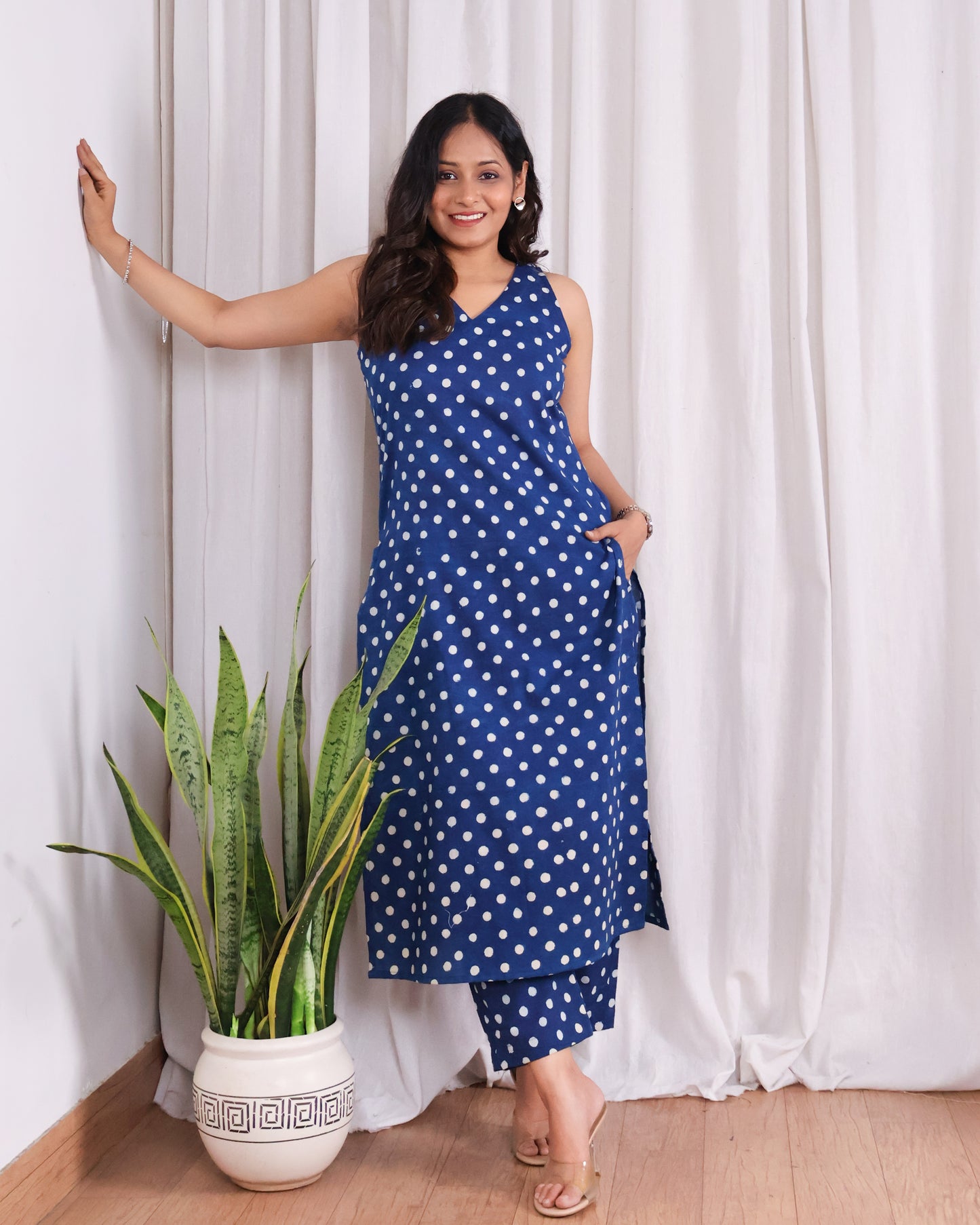 Stella Indigo HandBlock Dabu Print Cotton Kurta Set