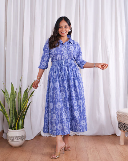 Kara Blue Cotton Shirt Skirt Set