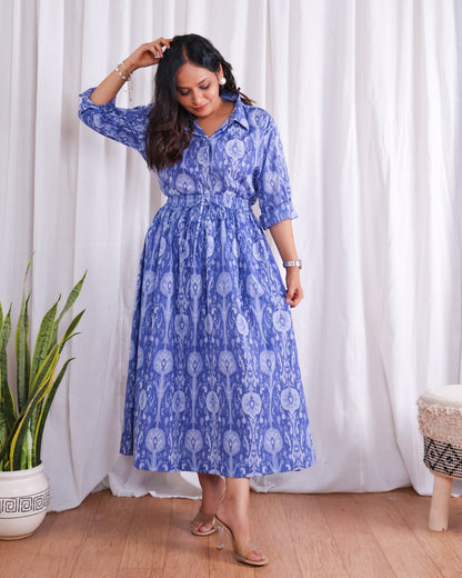 Kara Blue Cotton Shirt Skirt Set