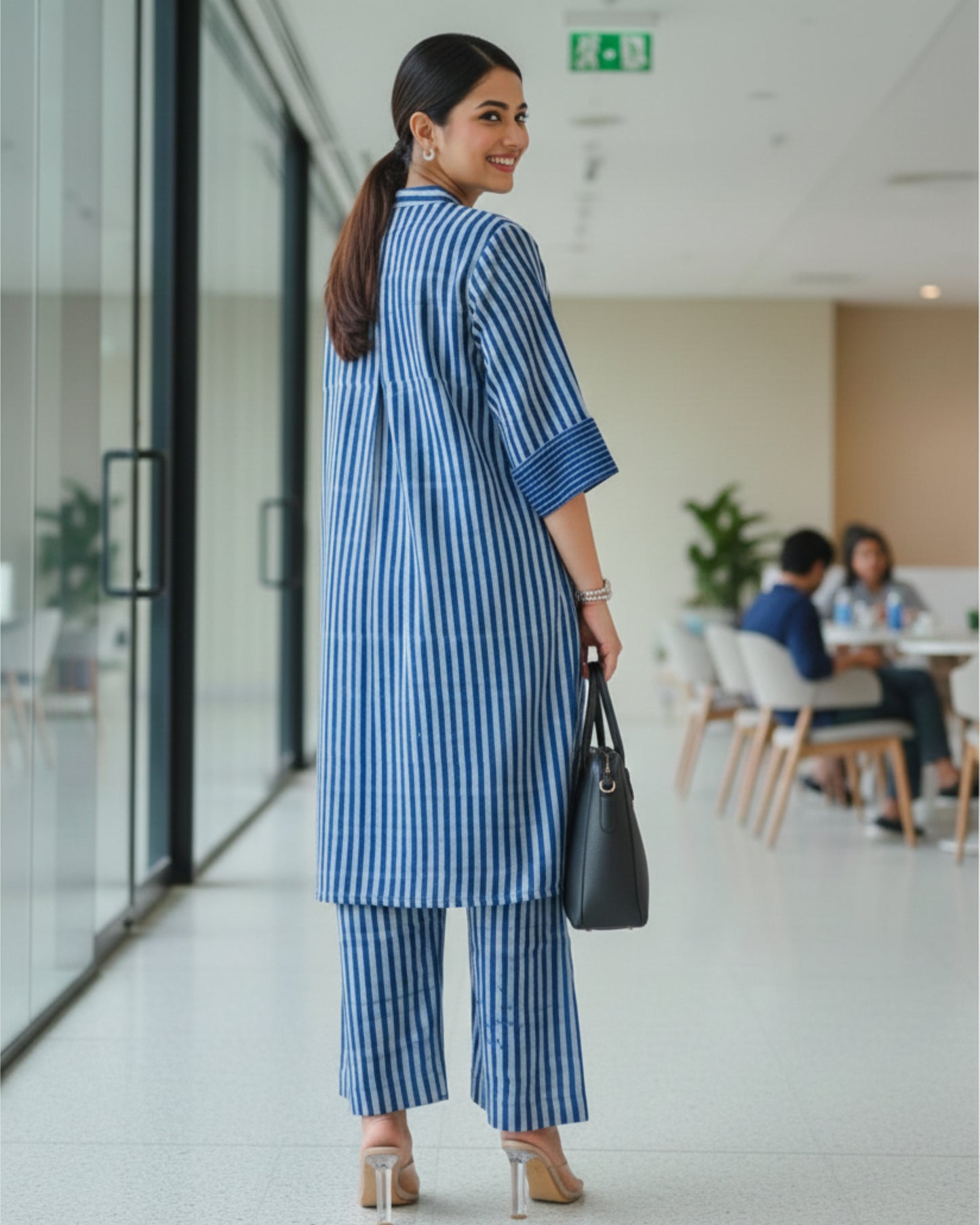 June Indigo Dabu HandBlock Stripes Print Cotton Kurta Set