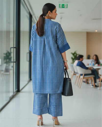 June Indigo Dabu HandBlock Stripes Print Cotton Kurta Set