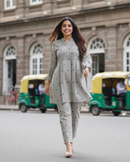 Macy Pintucks Short Cotton Kurta Set