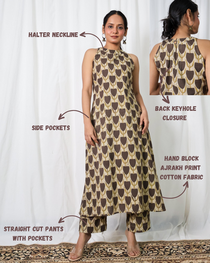 Hazel Ajrakh print Kurta set