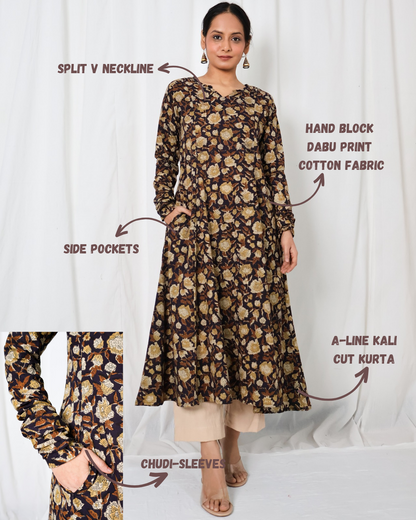 Zoya Dabu print Kali Kurta