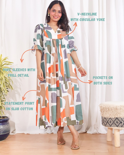 Miley Mosiac-Medley Slub Cotton Dress