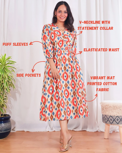 Joy Cotton Ikat Midi Dress sivakaindia Joy Cotton Ikat Midi Dress sivakaindia
