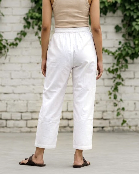 White Cropped Cotton Pants