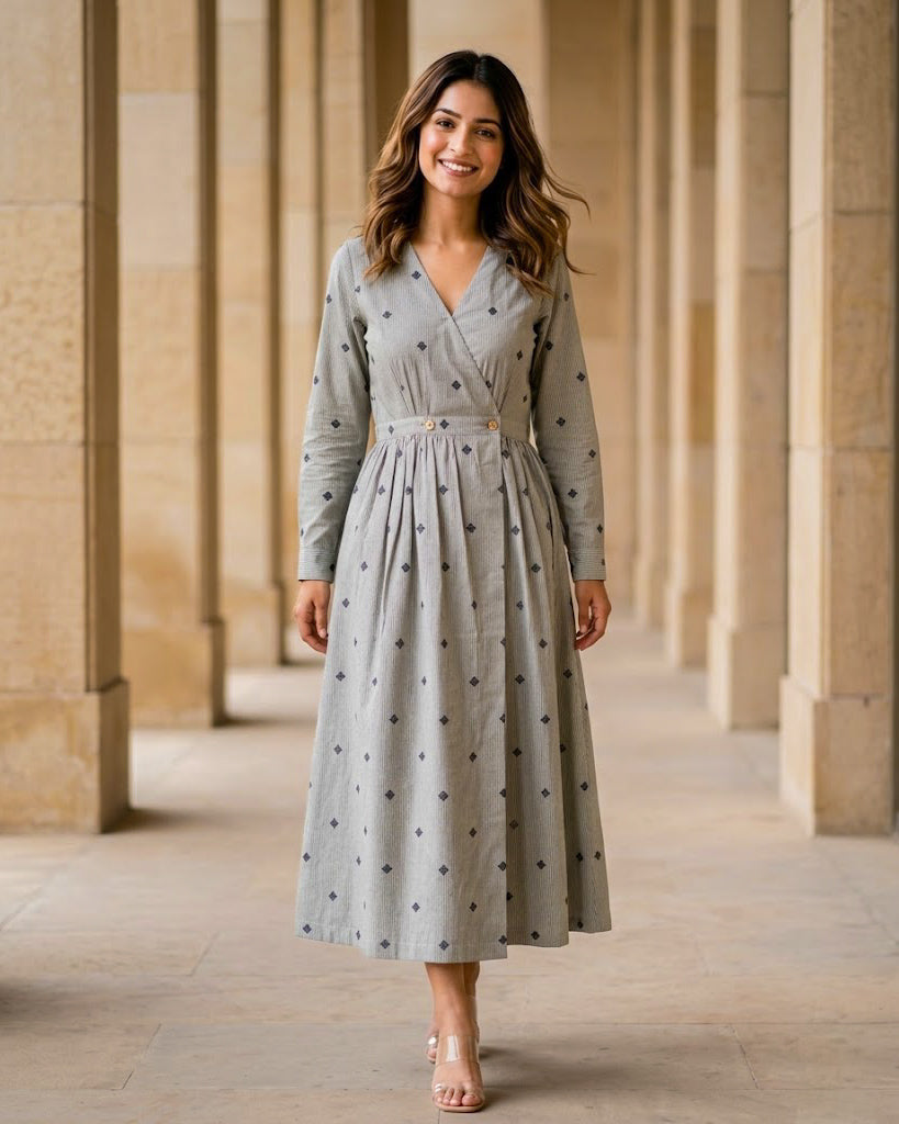 Macy Fit and Flare Cotton Wrap Dress
