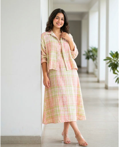 Eve Checkered Cotton Midi Dress with Shirt