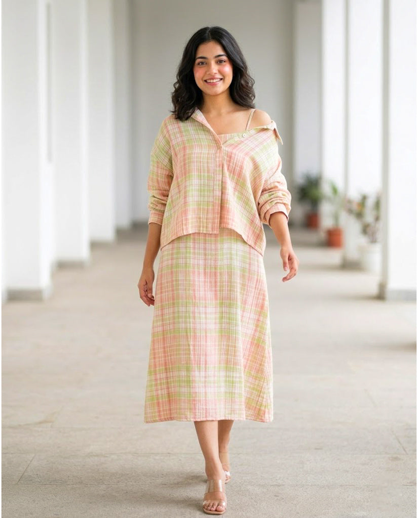 Eve Checkered Cotton Midi Dress with Shirt