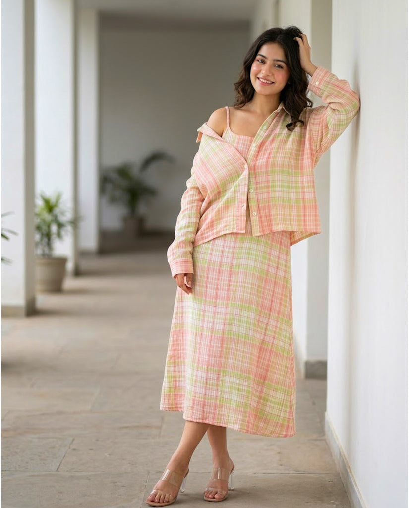 Eve Checkered Cotton Midi Dress with Shirt