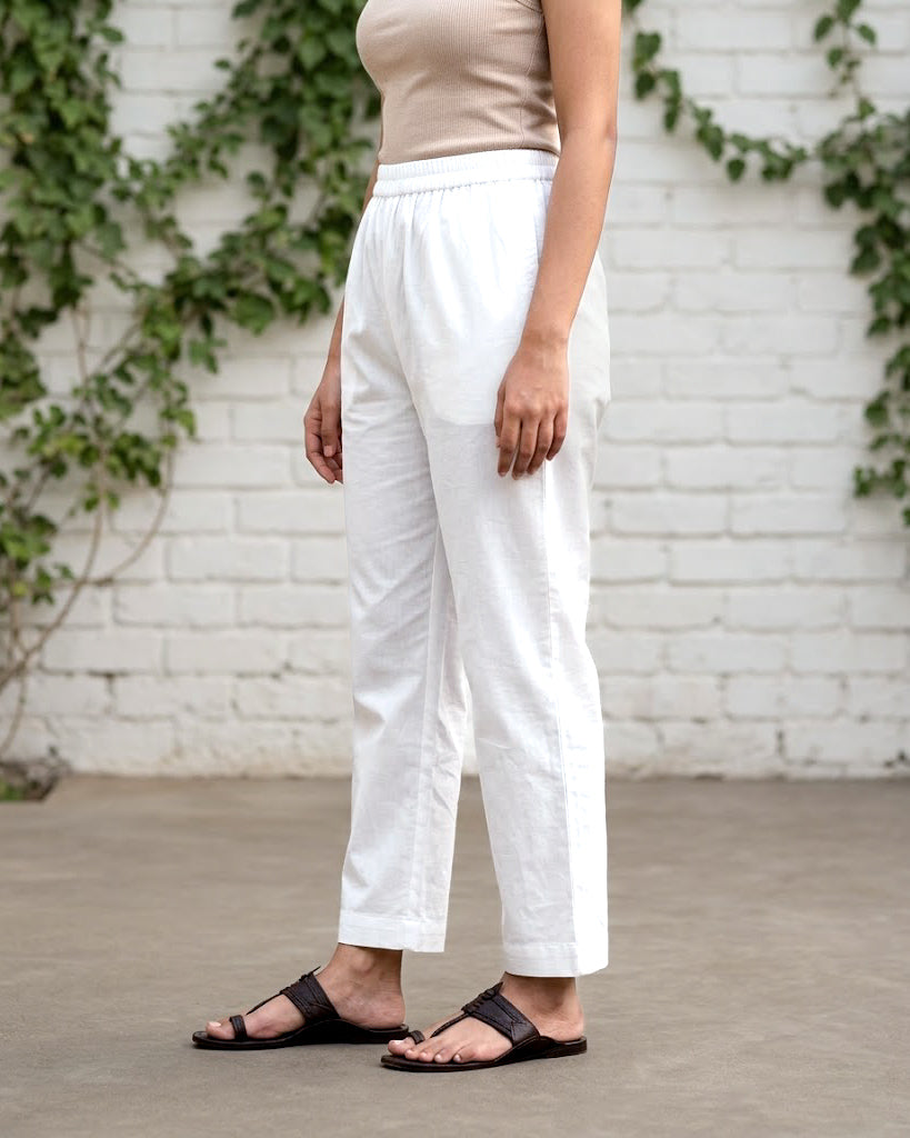 White Narrow-fit Cotton Pants