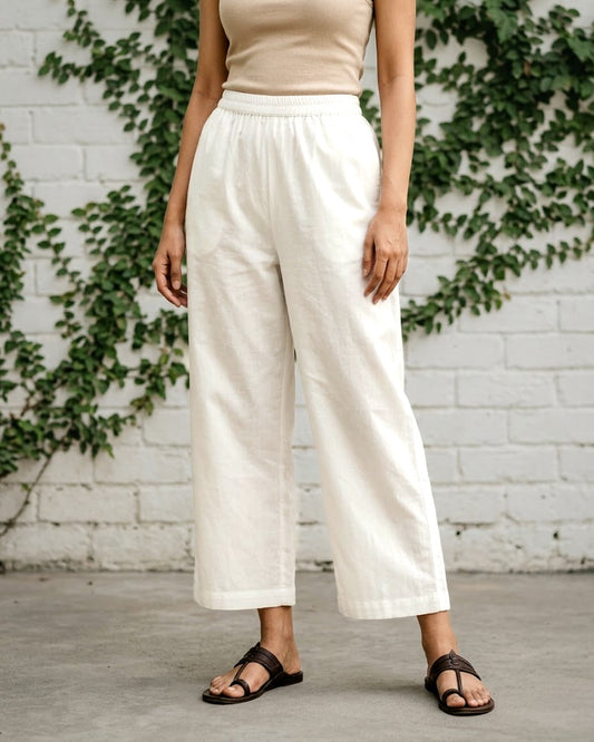 White Cropped Cotton Pants