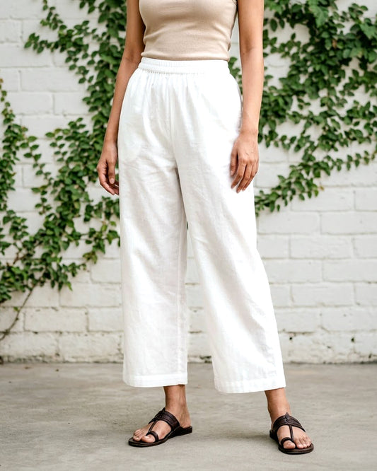 White Cropped Cotton Pants