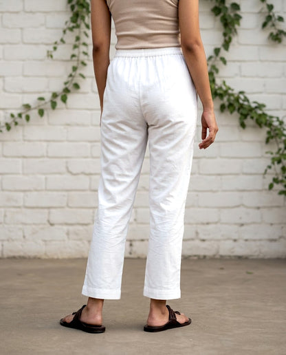 White Narrow-fit Cotton Pants