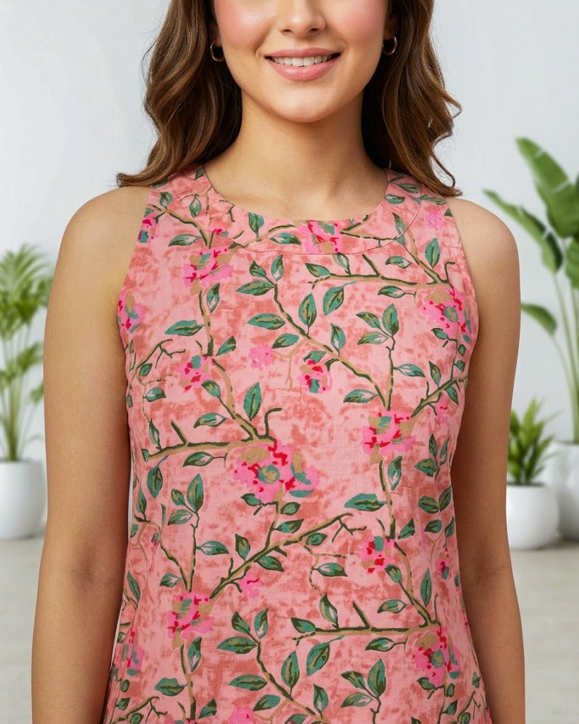 Alizeh Pink Sleeveless Cotton Kurta set