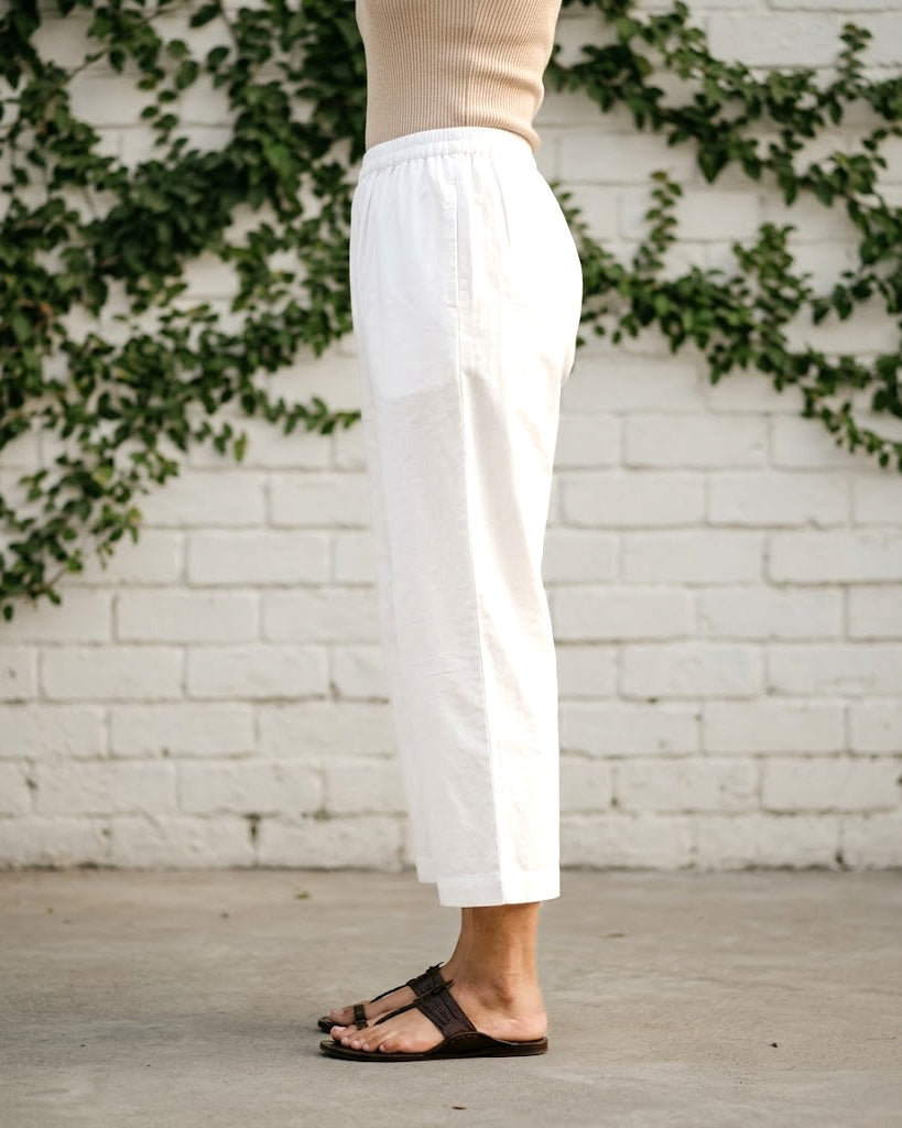 White Cropped Cotton Pants