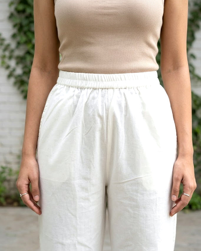 White Cropped Cotton Pants