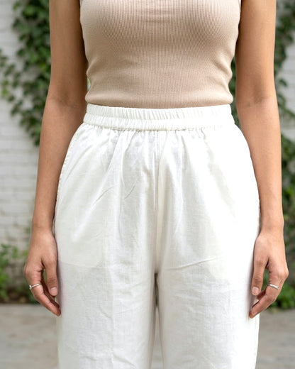White Cropped Cotton Pants