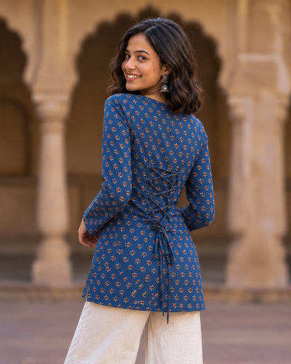 Carol Blue Cotton Short Kurti