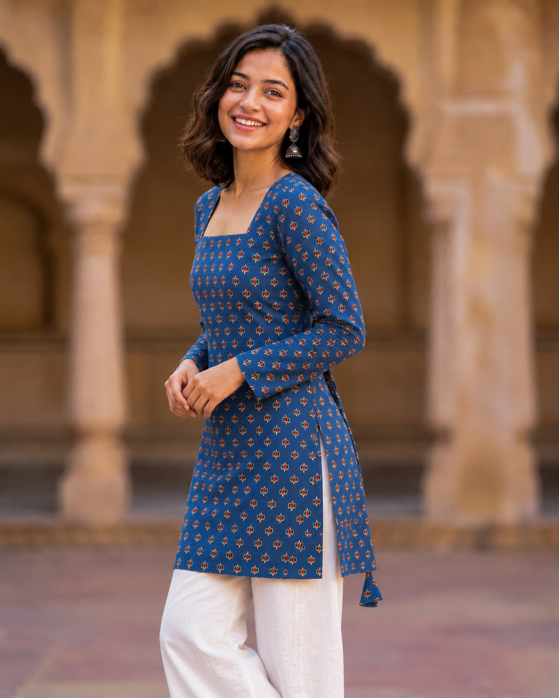 Carol Blue Cotton Short Kurti