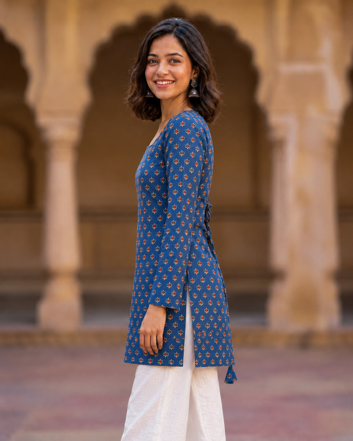 Carol Blue Cotton Short Kurti