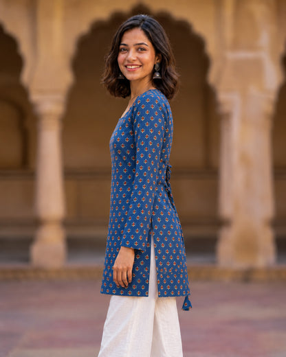 Carol Blue Cotton Short Kurti