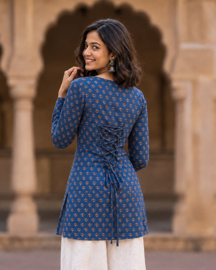 Carol Blue Cotton Short Kurti